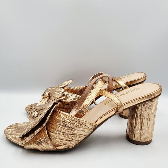 DREAM PAIRS Bow Knot Champaign Pink Ankle Strap Heeled Sandals Women's Size 9 - Picture 4 of 12